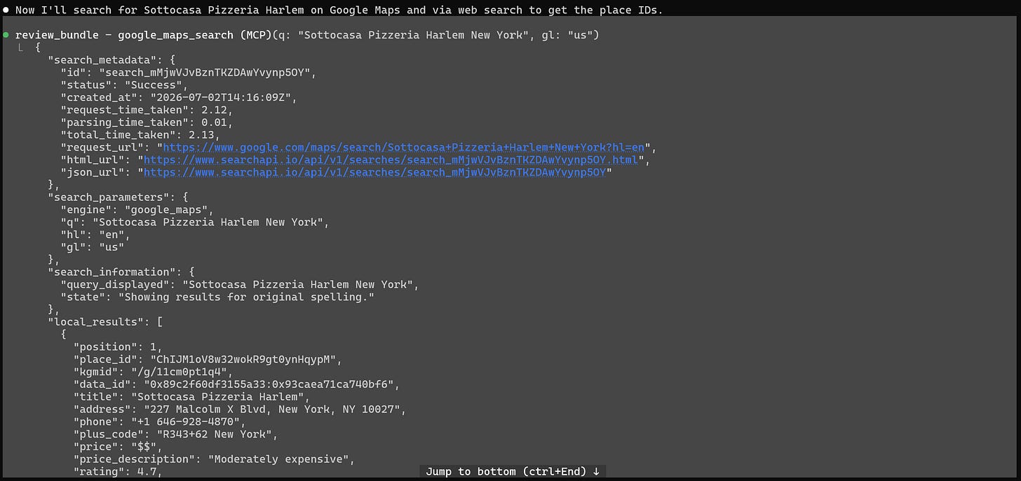The “google_maps_search” tool call The “google_maps_search” tool call