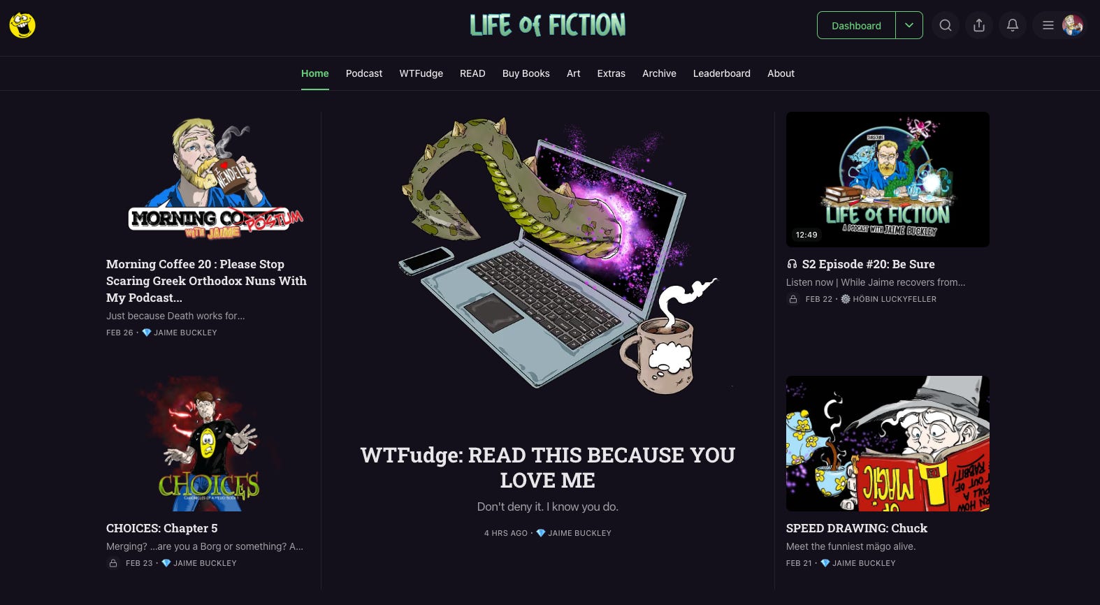 Life of Fiction homepage screenshot Life of Fiction homepage screenshot