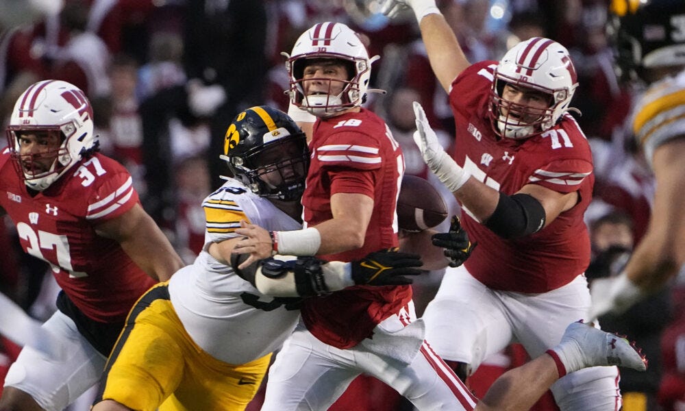 Wisconsin Badgers Football quarterback Bradedyn Locke vs. Iowa