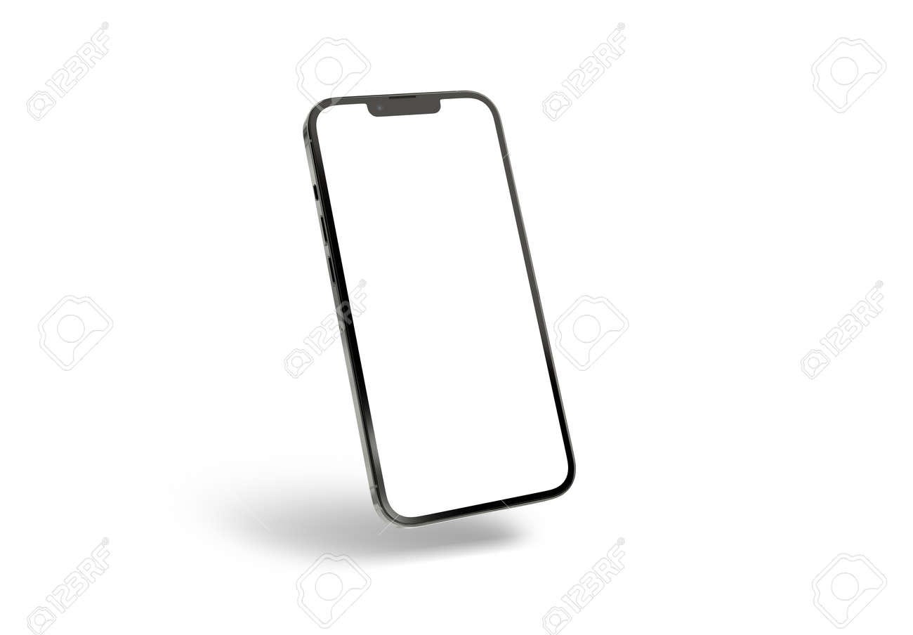 PARIS - France - April 28, 2022: Newly Released Apple Smartphone Iphone 13  Pro Max Realistic 3d Rendering - Graphite Color Front Screen Mockup -  Modern Smartphone Floating On White Background Stock