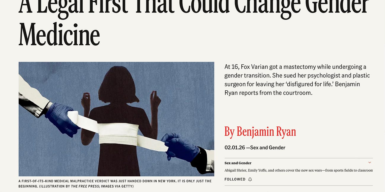 I Report for The Free Press: "A Legal First That Could Change Gender Medicine"