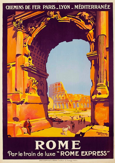 Old travel posters from the 1920s and 1930s.