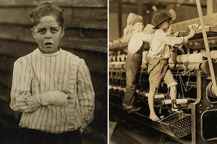 Haunting pics reveal how 1900s US kids slaved in factories from the age of  THREE and lost limbs in machinery accidents before child labour was  abolished