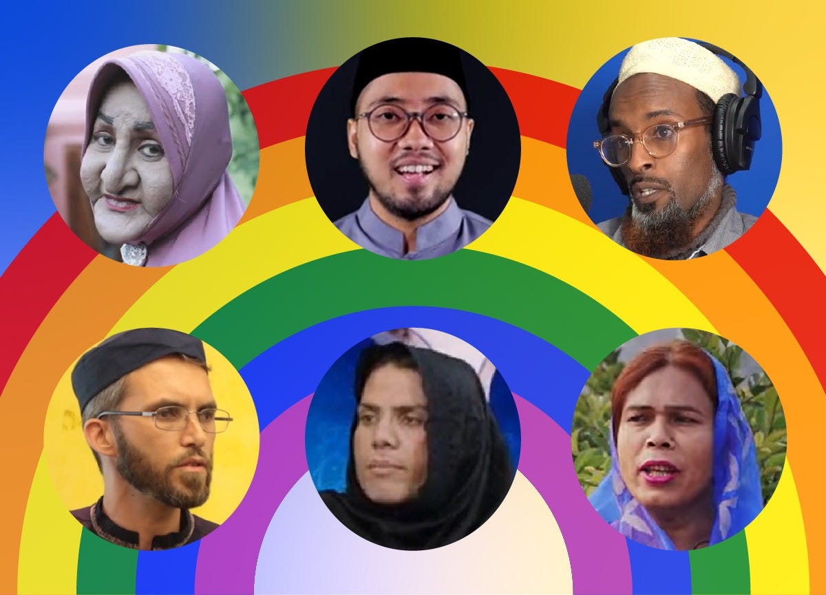 headshots of 3 women in hijab and 3 men in glasses and kufi hats