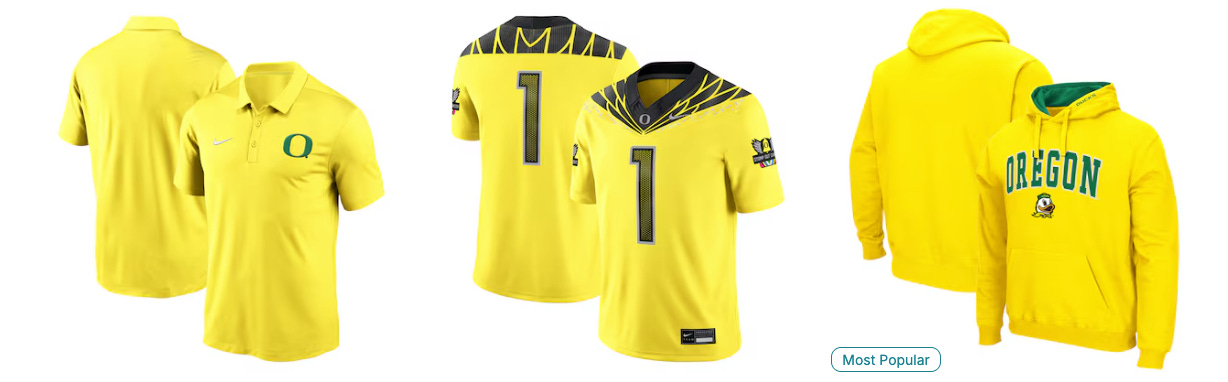 Oregon Ducks fan gear collection featuring Nike yellow polo with green “O” logo, #1 yellow football jersey with bold black detailing, and best-selling yellow Oregon hoodie with classic duck mascot, perfect for game day. Deals on seats, fan gear, and premium Oregon Football coverage at www.Ducks4.Life 