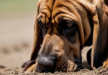 Bloodhound sniffing ground
