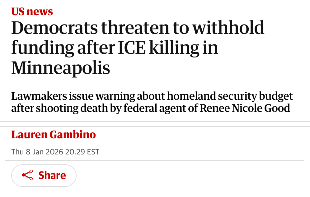 Guardian headline on Democrats and ICE Guardian headline on Democrats and ICE