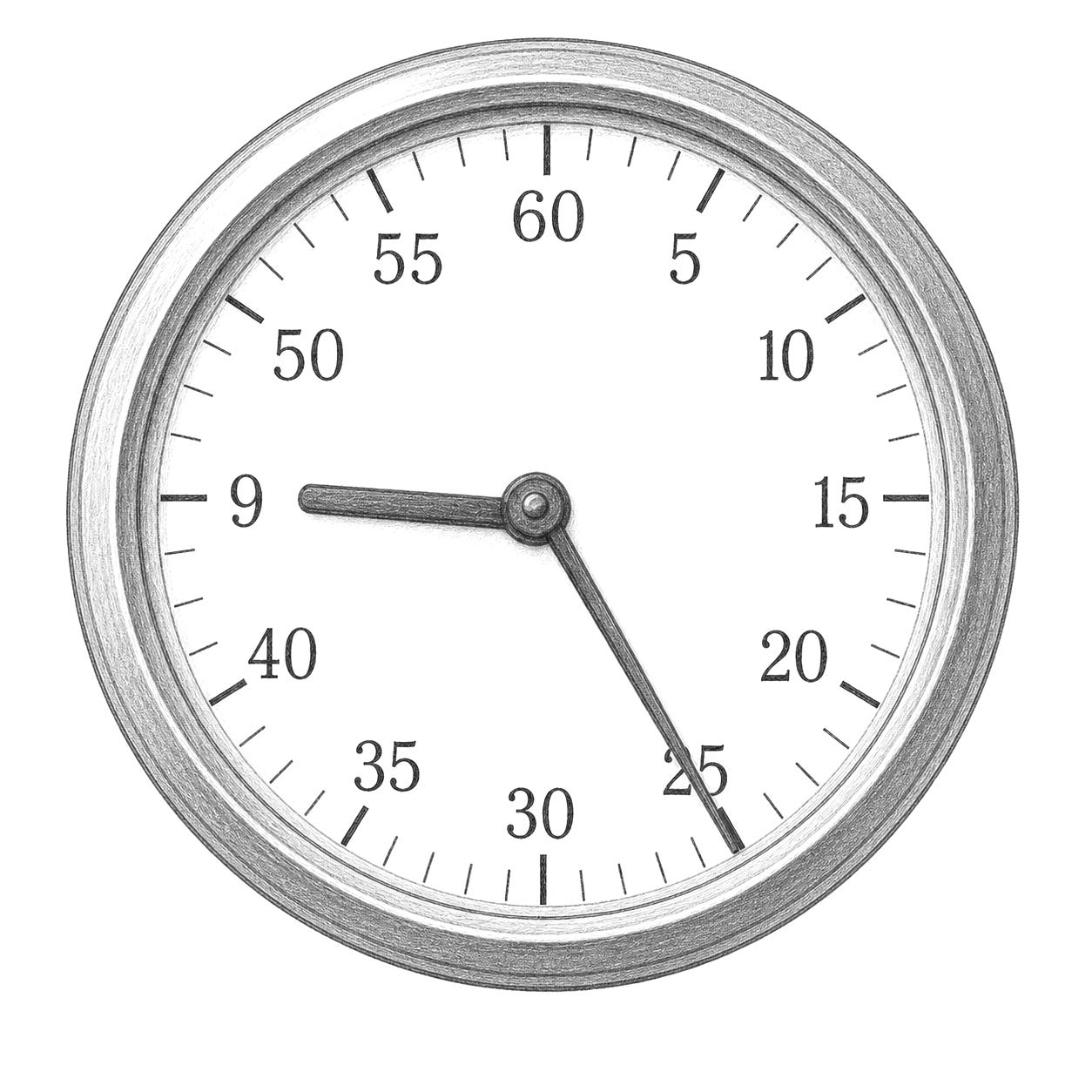 Graphite clock face showing 9:25