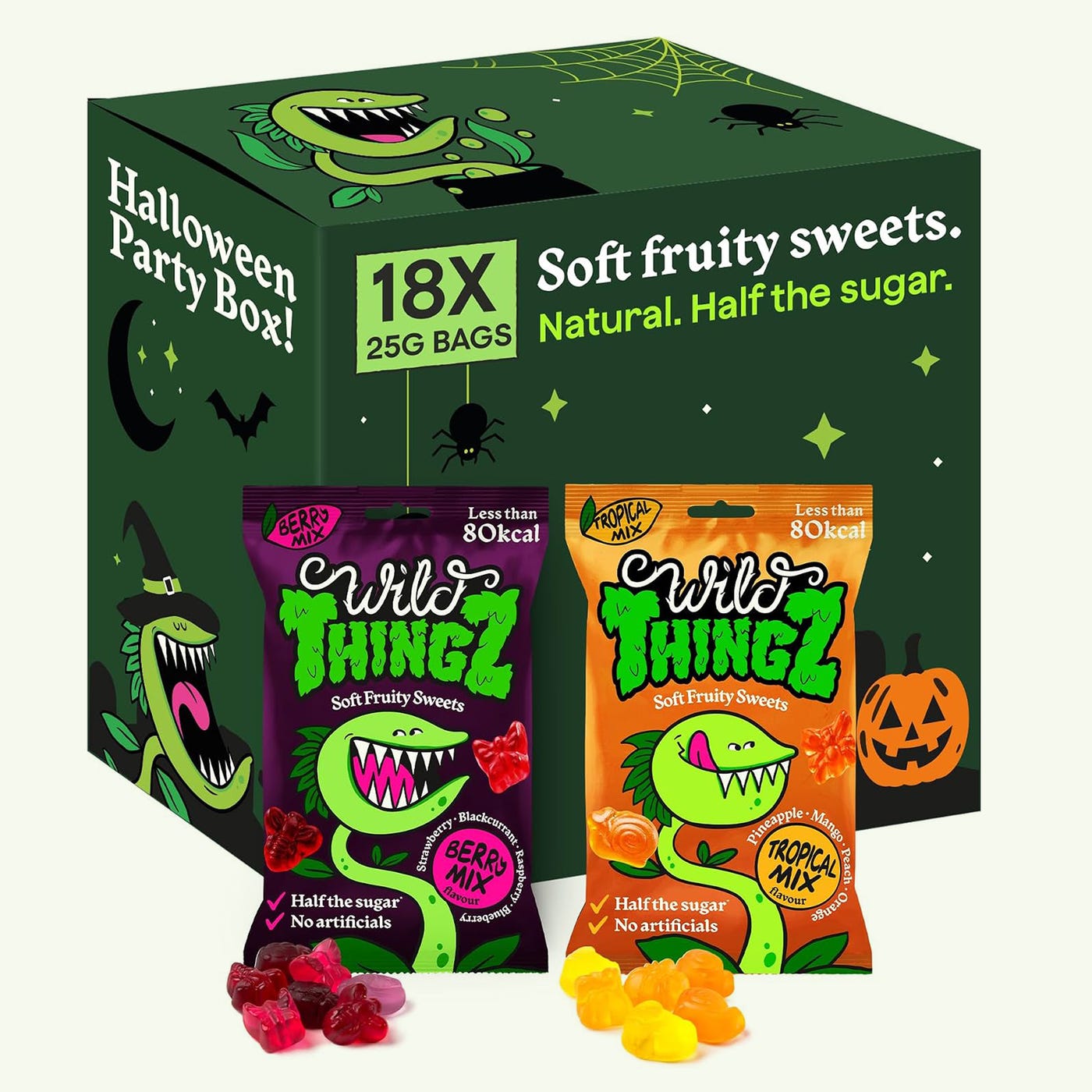 Wild Thingz Halloween Party Box: 18 x 25g bags of Berry Mix and Tropical Mix soft fruity sweets