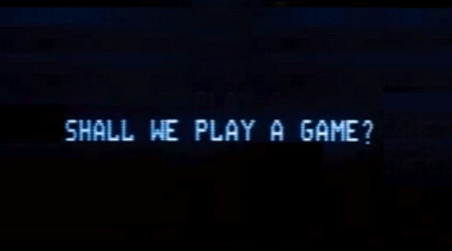WarGames (1983) typed words on monochrome computer screen: "Shall we play a game?... Global Thermonuclear War" animated gif WarGames (1983) typed words on monochrome computer screen: "Shall we play a game?... Global Thermonuclear War" animated gif