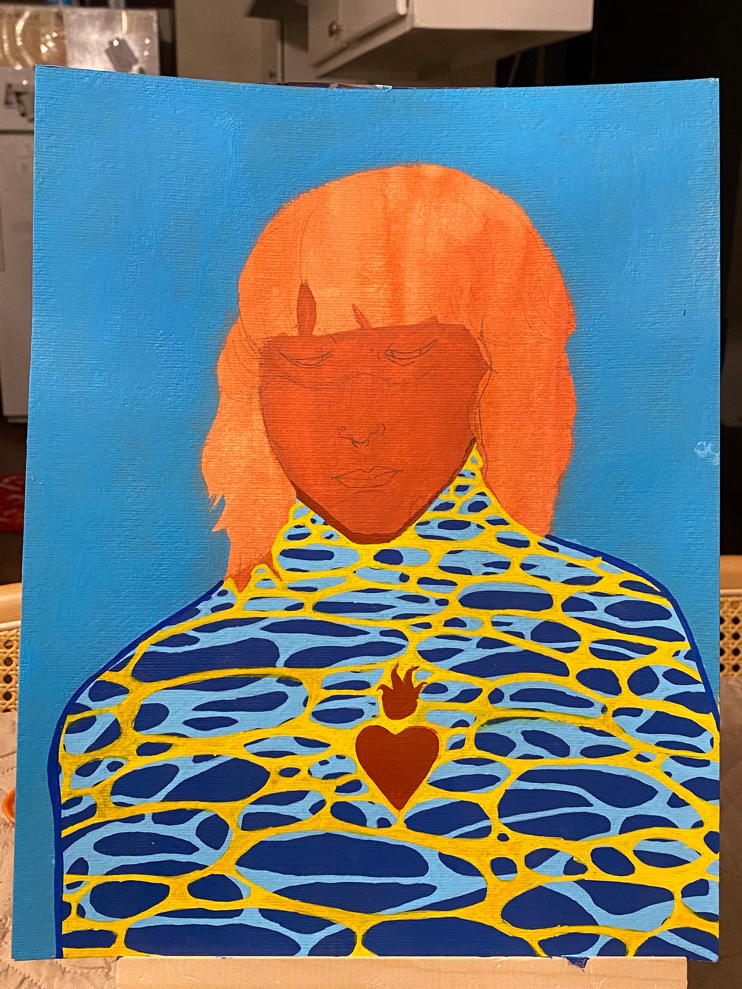 the same painting with POSCA pen (light blue, dark blue, yellow) to make a reflecting water effect. 