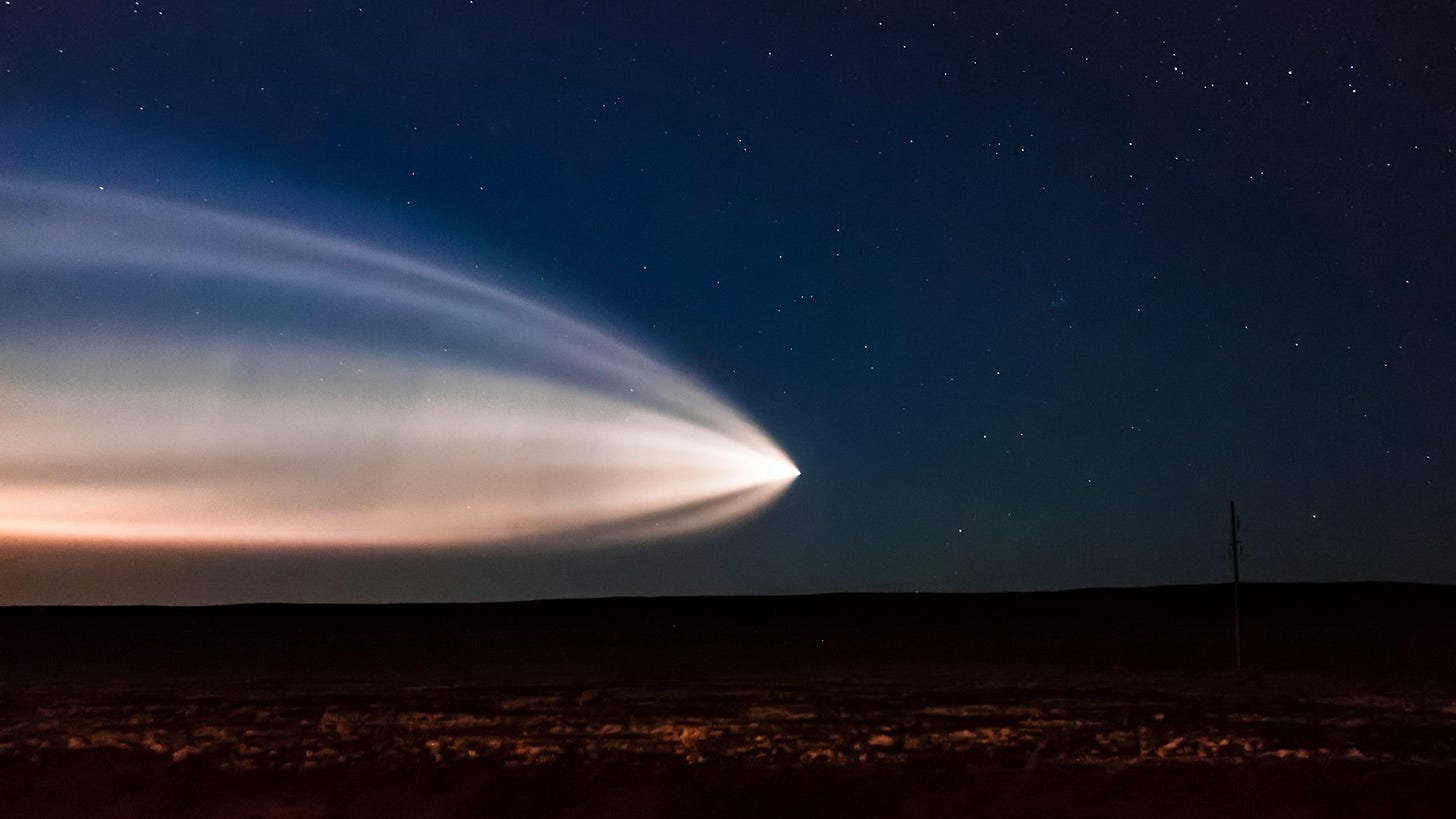 Soyuz launch seen from east of Almaty in Kazakhstan. Soyuz launch seen from east of Almaty in Kazakhstan.