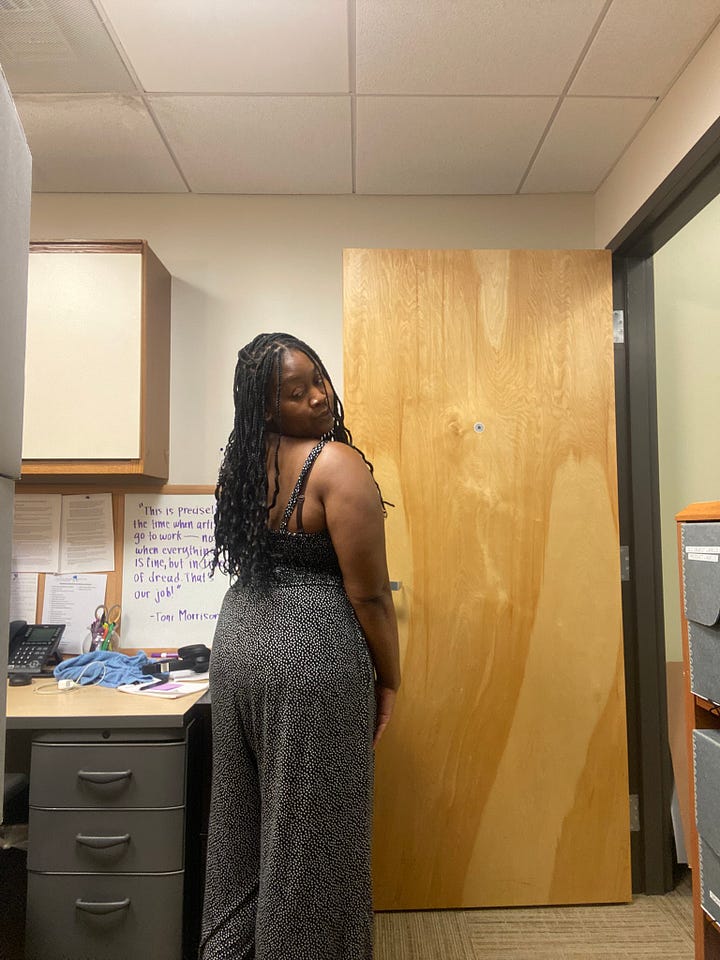 photos of Richelle dressed in business casual in her office