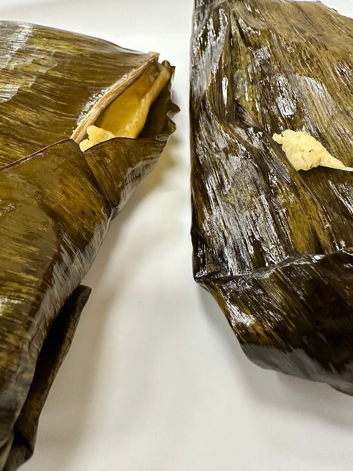 banana-leaf wrapped tamales and spinach-filled Lebanese baked pockets.