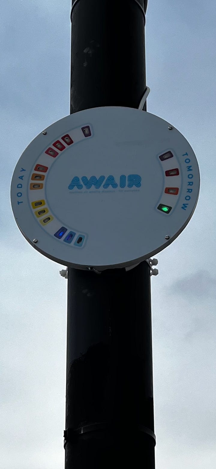 Photos showing the Awair display at Gipsy Hill