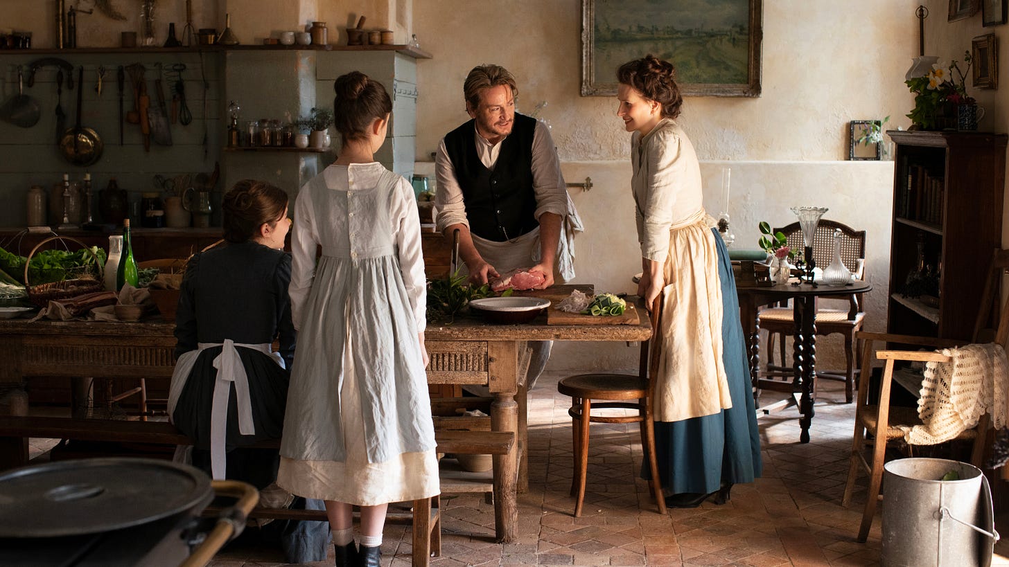 Juliette Binoche as “Eugénie”, Benoît Magimel as “Dodin”, Galatéa Bellugi as “Violette”, and Bonnie Chagneau-Ravoire as “Pauline” in Tran Anh Hung’s THE TASTE OF THINGS. Juliette Binoche as “Eugénie”, Benoît Magimel as “Dodin”, Galatéa Bellugi as “Violette”, and Bonnie Chagneau-Ravoire as “Pauline” in Tran Anh Hung’s THE TASTE OF THINGS.