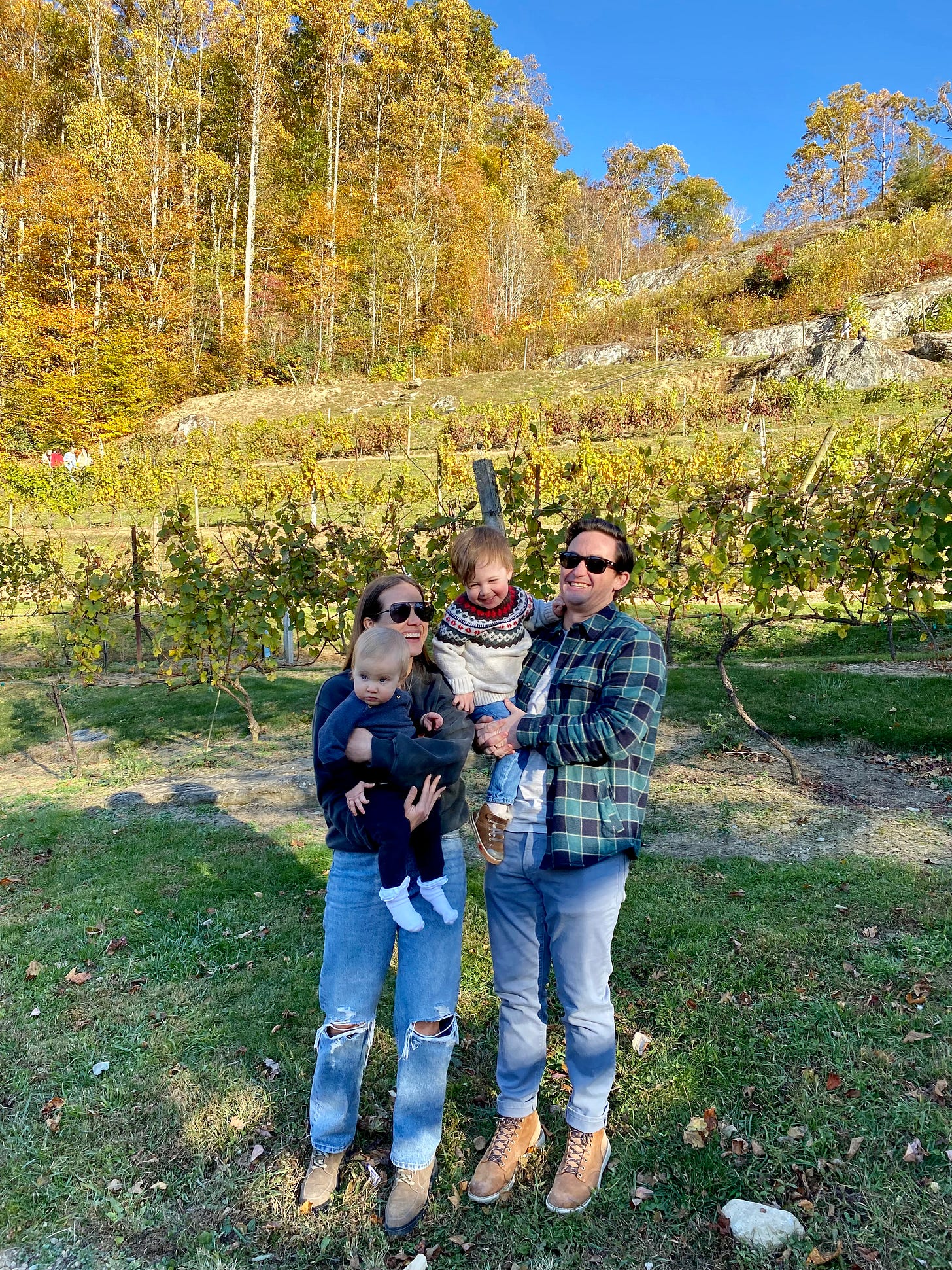 family enjoying Fall foliage at Grandfather Vineyard & Winery family enjoying Fall foliage at Grandfather Vineyard & Winery