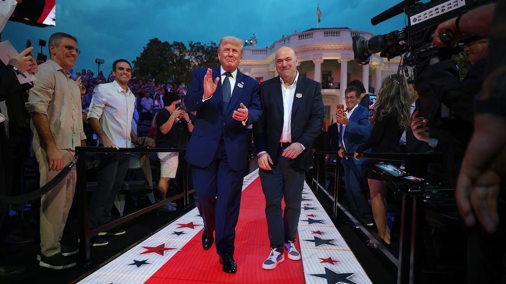 Trump and Dana White kick off UFC event on the White House South Lawn - ABC News Trump and Dana White kick off UFC event on the White House South Lawn - ABC News