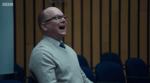 Colin Robinson absorbing negative emotions - gif from What We Do In The Shadows TV show