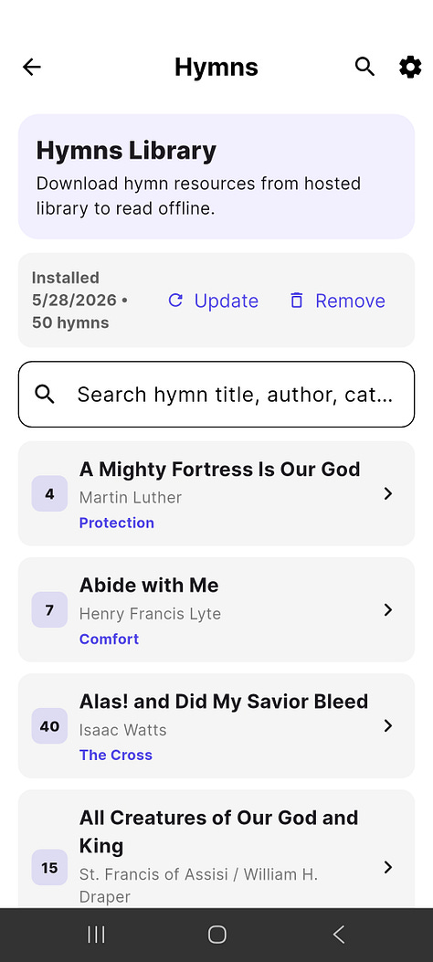 Pilgrim's Staff mobile app interface