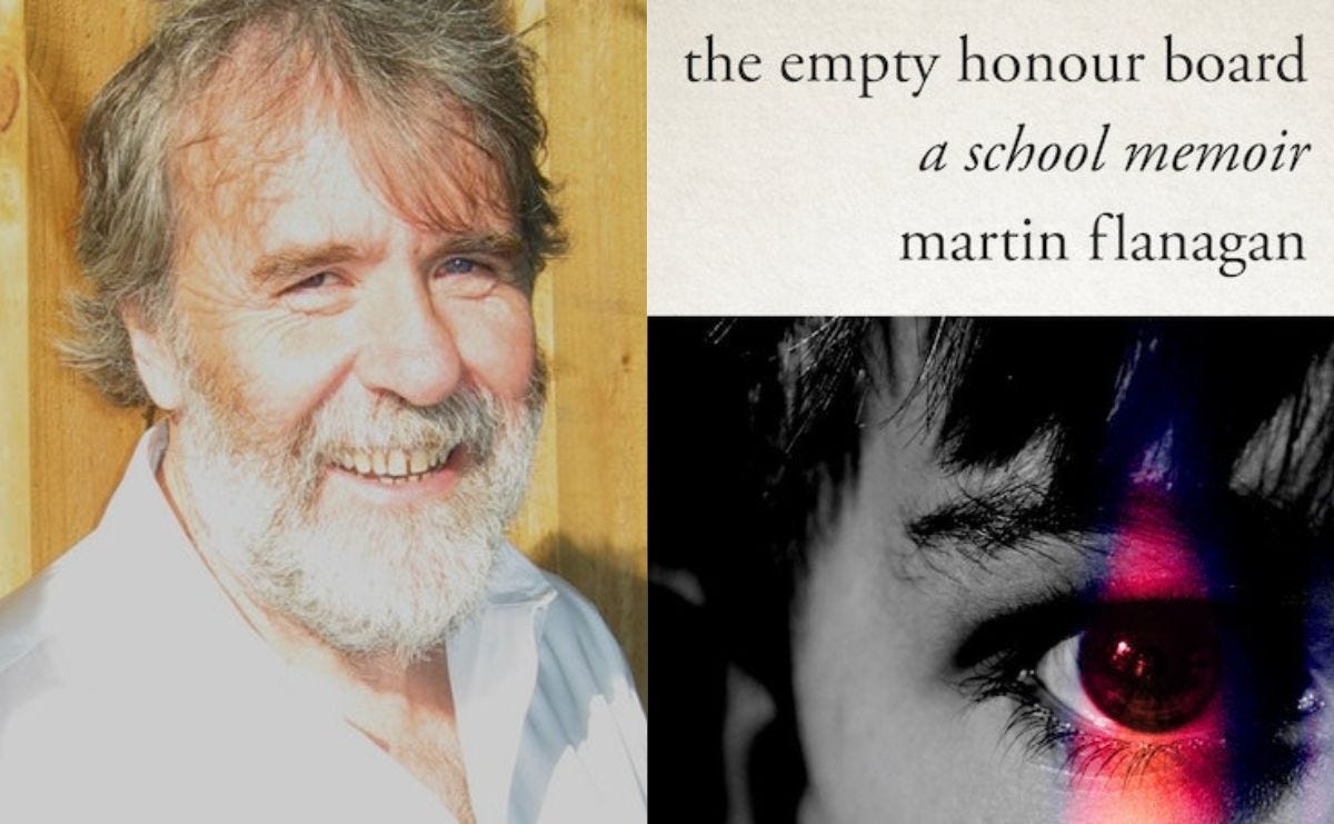 Book cover: The Empty Honour Board, and a photo of the author, Martin Flanagan Book cover: The Empty Honour Board, and a photo of the author, Martin Flanagan