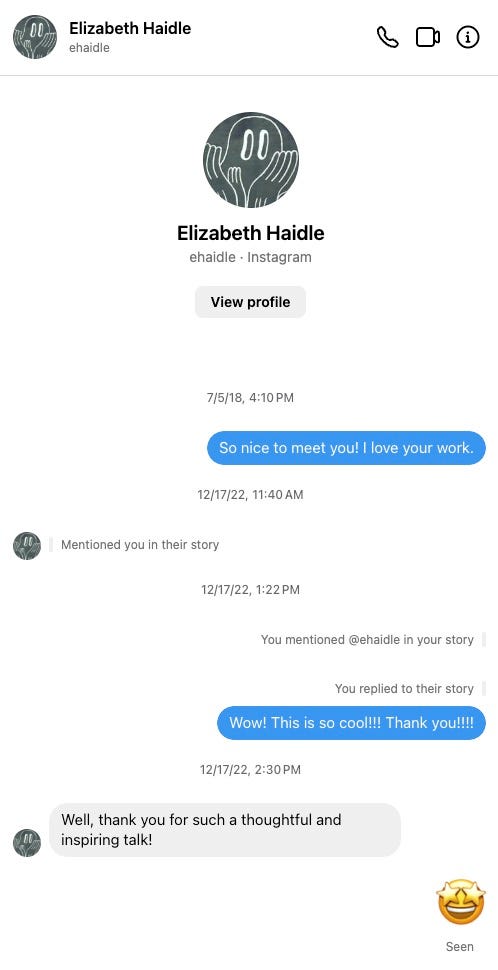 screenshot of an Instagram conversation