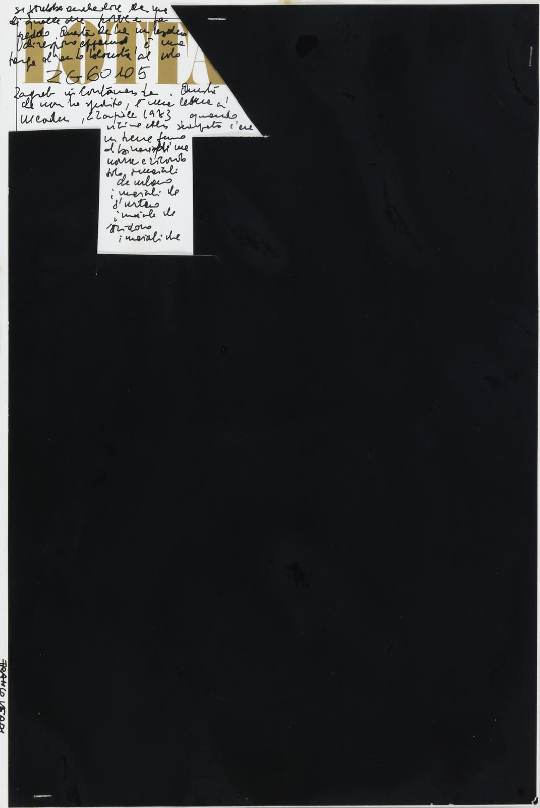 Franco Verdi, «si potrebbe…», (mixed media on paper), Lotta Poetica, Illasi (VR), 1984 [Archivio di Nuova Scrittura, Museion, Bolzano-Bozen. Beni culturali in Alto Adige, Provincia Autonoma di Bolzano – Alto Adige. © Franco Verdi. Photo: Gardaphoto]