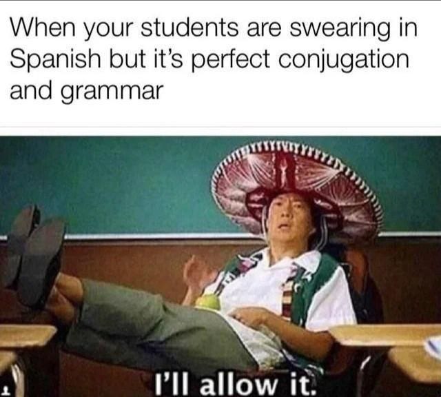 When your students are swearing in Spanish but it's perfect conjugation and grammar When your students are swearing in Spanish but it's perfect conjugation and grammar