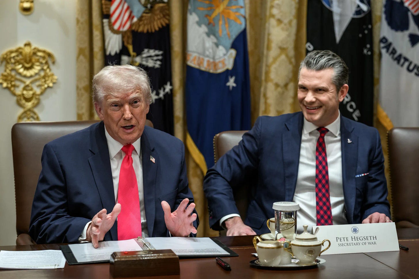 Official White House photo of the President Donald J. Trump and Secretary of War. Pete Hegseth, December 2, 2025 (whitehouse.gov)