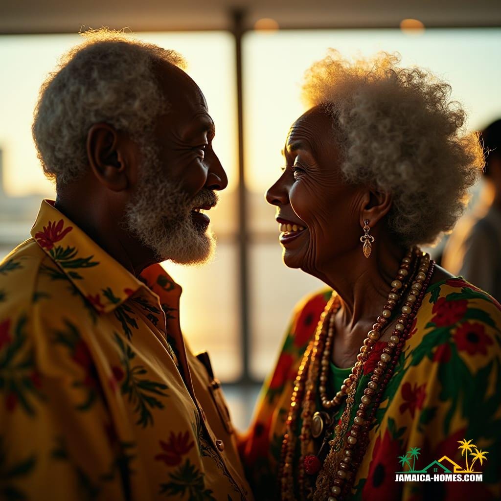Warmly lit, cinematic close-up of a deeply wrinkled, yet radiant elderly Jamaican couple, clad in vibrant, traditional clothing, their faces etched with the wisdom of decades, as they share a tender, emotional moment at the airport, returning to their homeland for the first time in years. Soft, golden light spills across their weathered skin, accentuating the deep lines and creases, as they gaze lovingly into each other's eyes. The atmosphere is thick with nostalgia and anticipation, captured in exquisite detail, as if shot on 35mm film with a v-raptor XL camera, with subtle film grain, a gentle vignette, and meticulous color grading, evoking the aesthetic of a masterfully crafted, live-action film still, reminiscent of the works of Roger Deakins, Emmanuel Lubezki Warmly lit, cinematic close-up of a deeply wrinkled, yet radiant elderly Jamaican couple, clad in vibrant, traditional clothing, their faces etched with the wisdom of decades, as they share a tender, emotional moment at the airport, returning to their homeland for the first time in years. Soft, golden light spills across their weathered skin, accentuating the deep lines and creases, as they gaze lovingly into each other's eyes. The atmosphere is thick with nostalgia and anticipation, captured in exquisite detail, as if shot on 35mm film with a v-raptor XL camera, with subtle film grain, a gentle vignette, and meticulous color grading, evoking the aesthetic of a masterfully crafted, live-action film still, reminiscent of the works of Roger Deakins, Emmanuel Lubezki