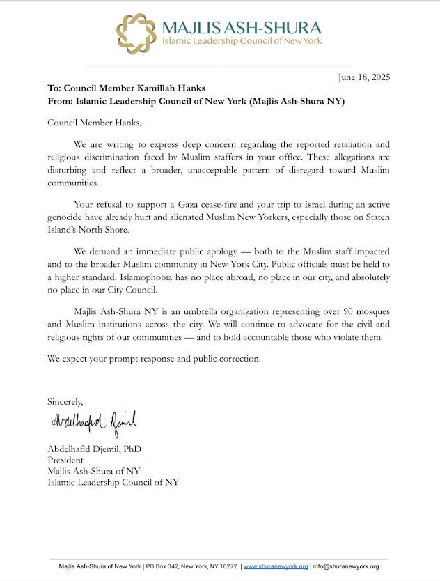 Kamillah Hanks Islamophobia Outrage: Muslim leaders demand apology amid bias, racism, and political retaliation in her NYC Council office. Kamillah Hanks Islamophobia Outrage: Muslim leaders demand apology amid bias, racism, and political retaliation in her NYC Council office.