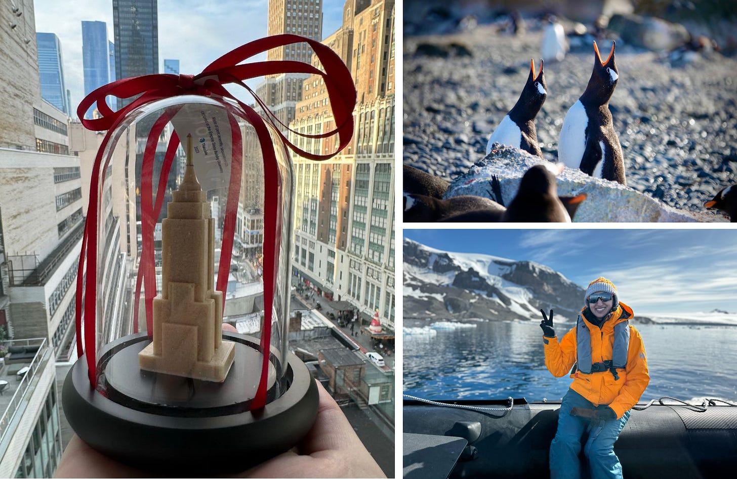An ornament made of captured CO2 from the Empire State Building and photos from Antarctica An ornament made of captured CO2 from the Empire State Building and photos from Antarctica