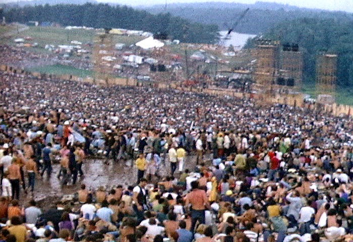 Woodstock 1969 festival site with stage Woodstock 1969 festival site with stage