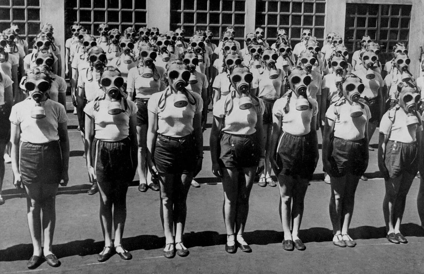Czechoslovak students participate in an air raid drill amidst rising tensions with Germany, May 1938. Czechoslovak students participate in an air raid drill amidst rising tensions with Germany, May 1938.