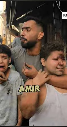 GGM student, Amir, (on right) with his father  & brother (on left) before he lost his father in the war.  (image: GGM YouTube screenshot captured during a video interview between Ahmad Riziq, founder of GGM, and Media Novara Media.)