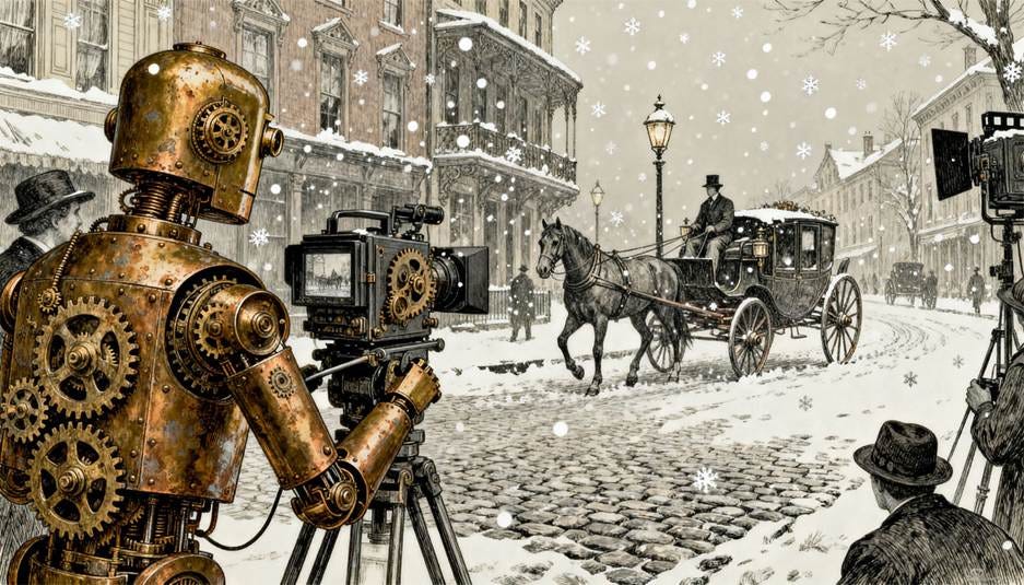 A robot with a camera on a snowy street

AI-generated content may be incorrect.