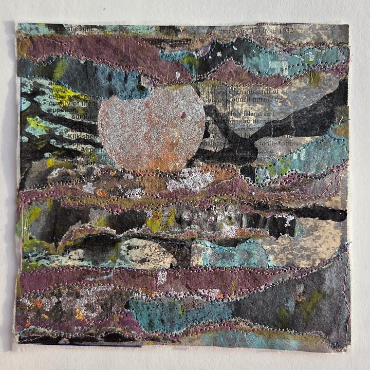 layered papers and painted Bondaweb