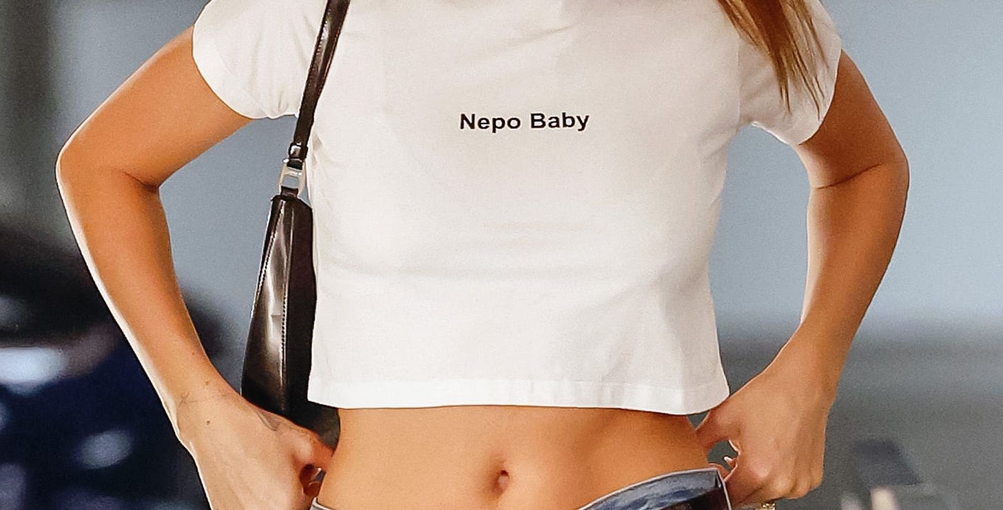 Hailey Bieber Sports a Shirt Reading Nepo Baby