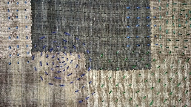 closeup of sashiko bag outer fabric closeup of sashiko bag outer fabric