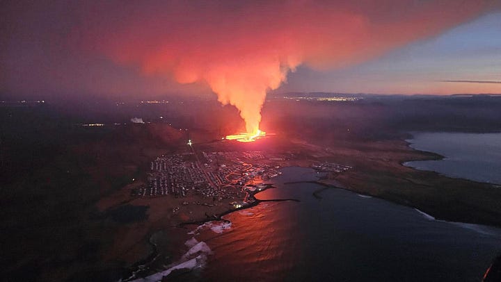 images of the 2023 and 2024 Iceland volcanic eruptions; both images are in the public domain
