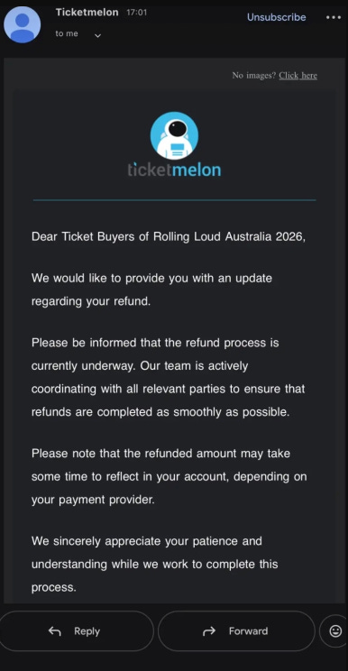 ticketmelon finally emailed about rolling loud refunds and its giving ...