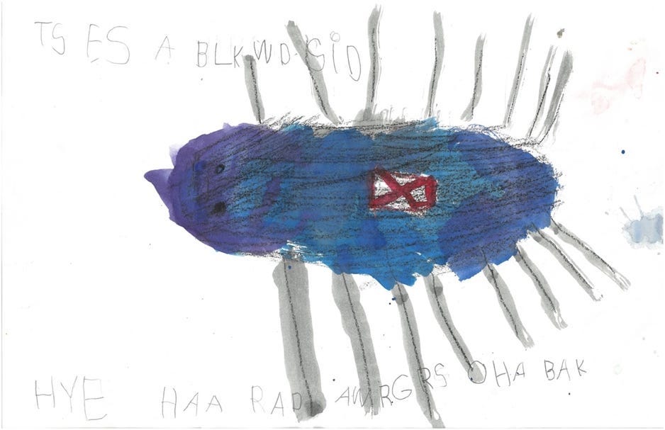A child's drawing of a blue fish

AI-generated content may be incorrect.