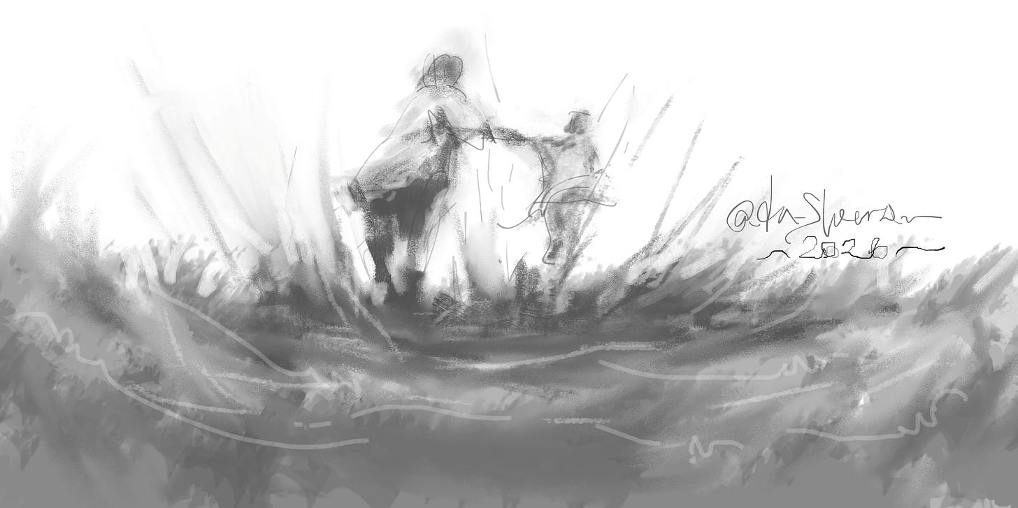 Basheera Ohuni Abdulsalam, this is a digital drawing made in krita, inspired by this accompanying short story, an emotional piece.