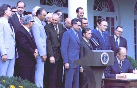 Photo of President Gerald R. Ford signing Employee Retirement Income Security Act of 1974 Photo of President Gerald R. Ford signing Employee Retirement Income Security Act of 1974