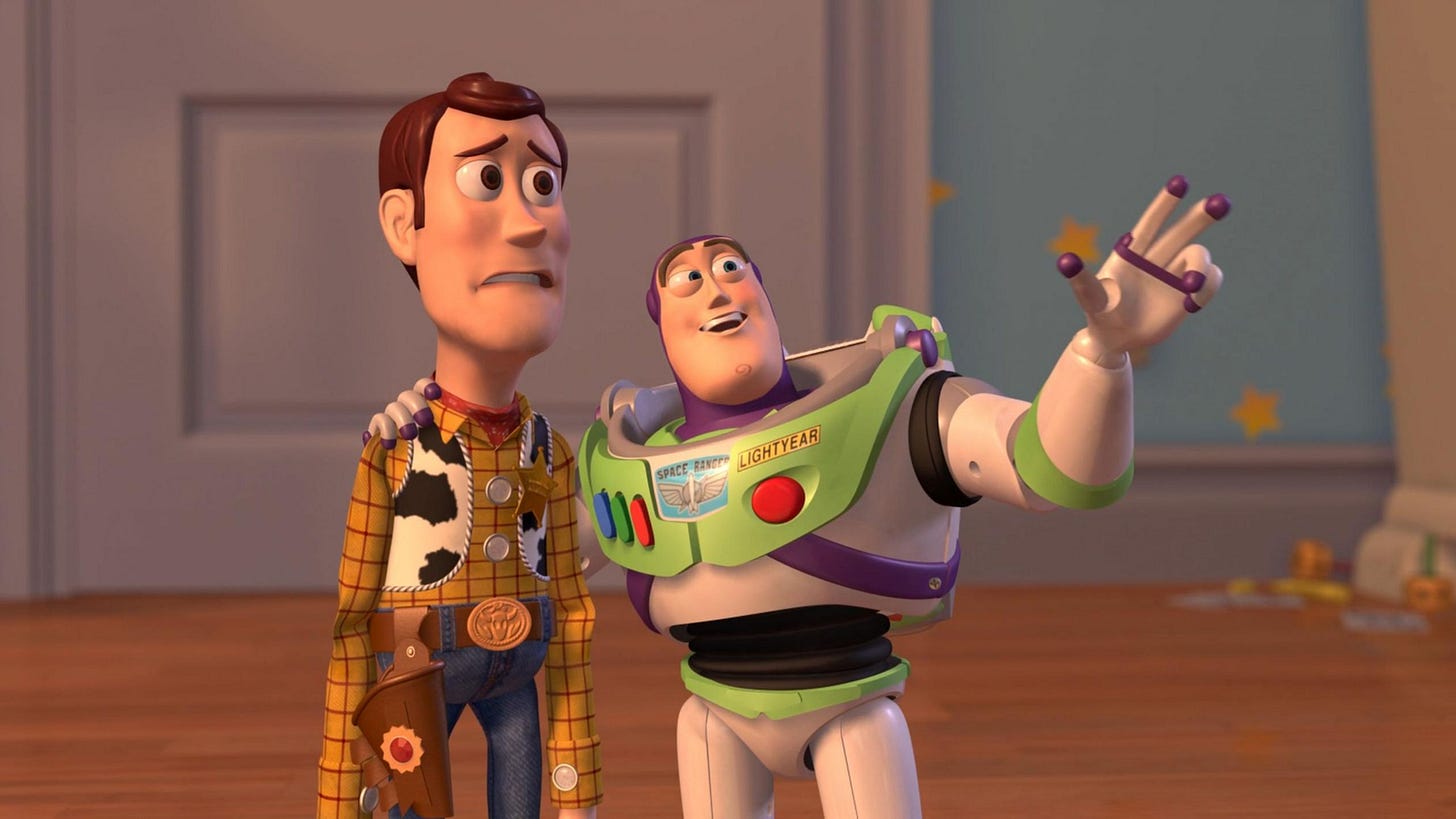Woody and Buzz Lightyear Everywhere Widescreen Meme Generator