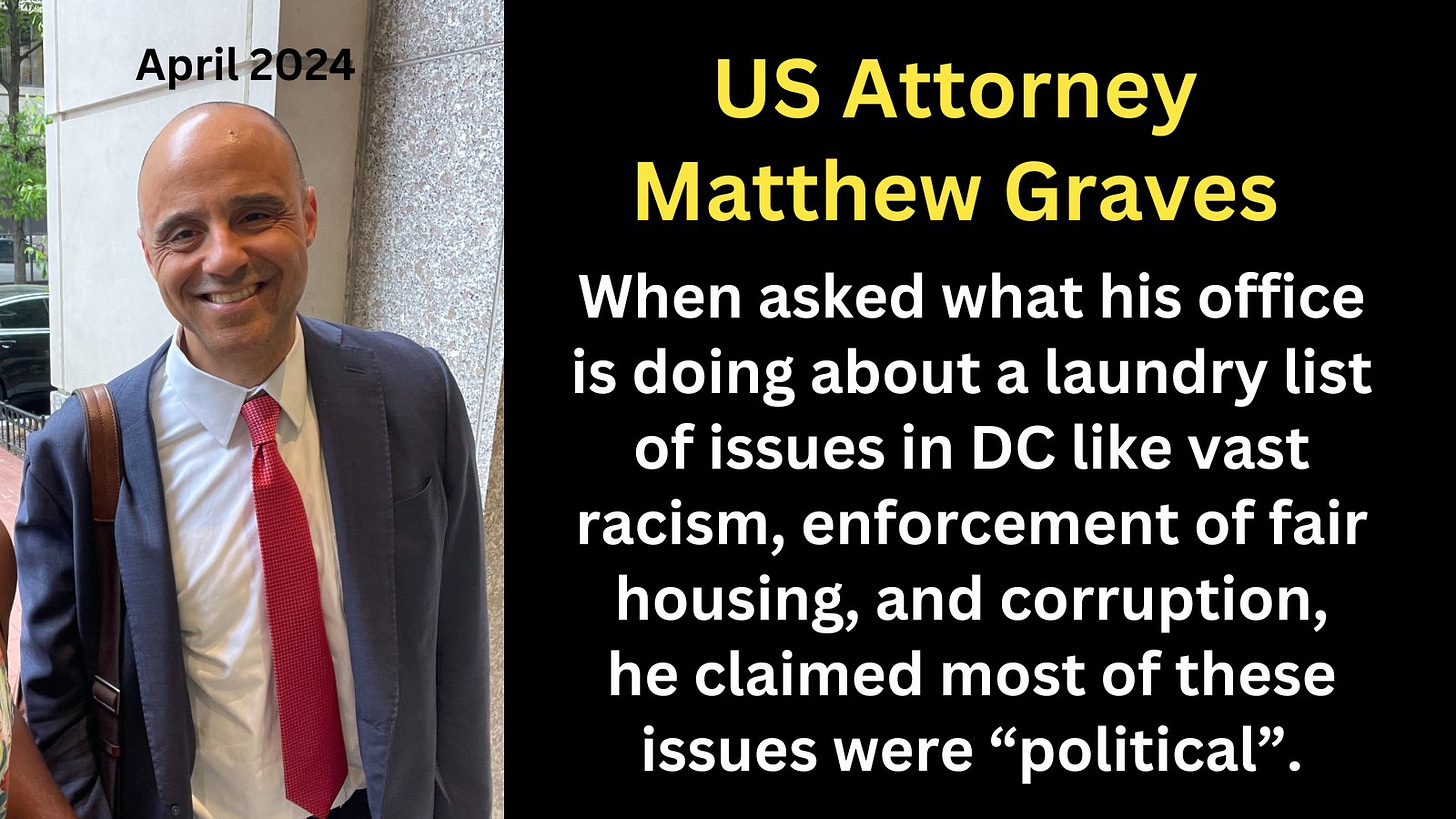 Southwest Voice on X: "US Attorney Matthew Graves says issues of structural  inequity are mostly "political," avoiding discussion of major  constitutional and civil rights violations in the District.👇Karl Racine  had a similar