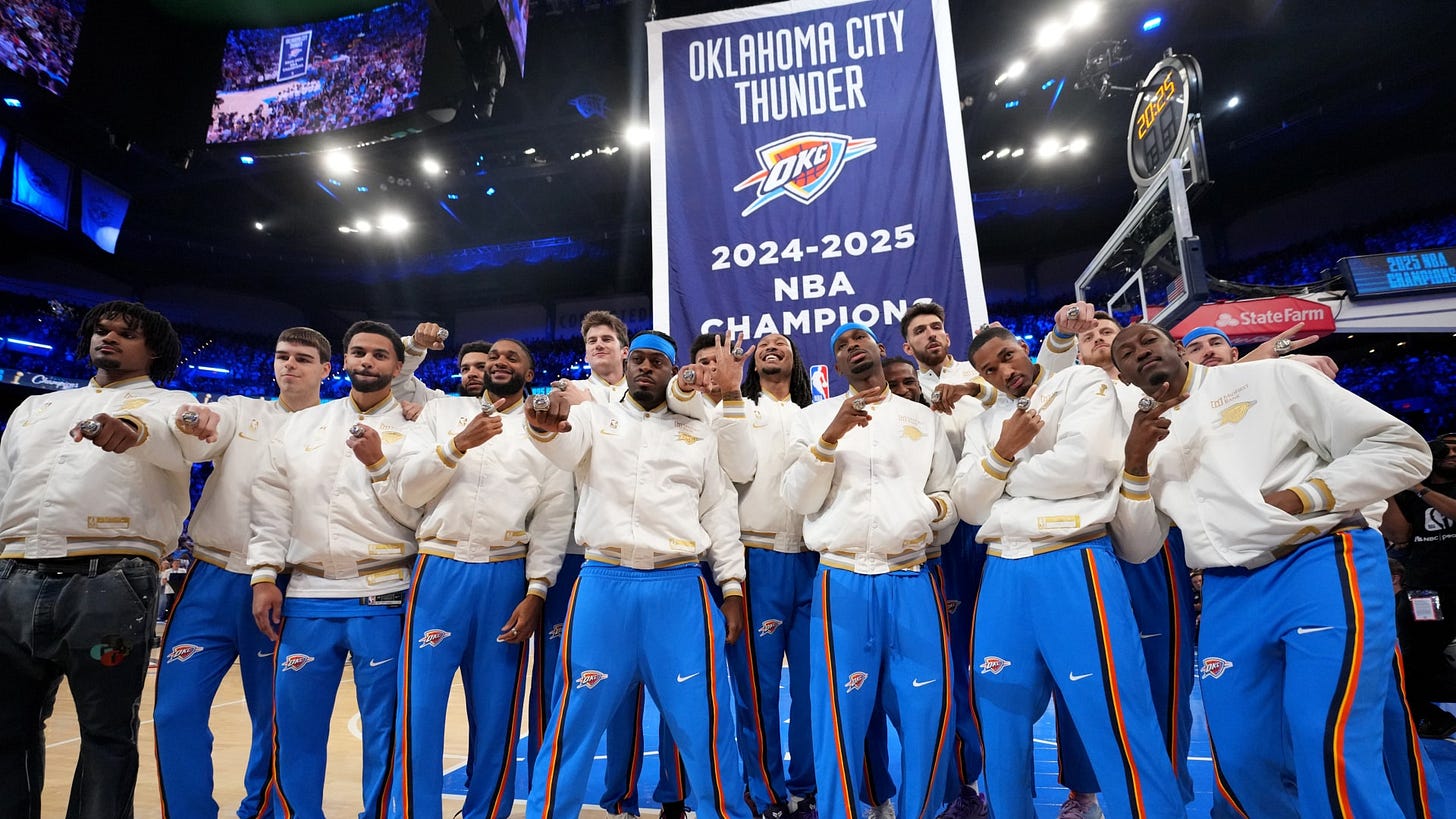 Thunder receive rings, raise banner