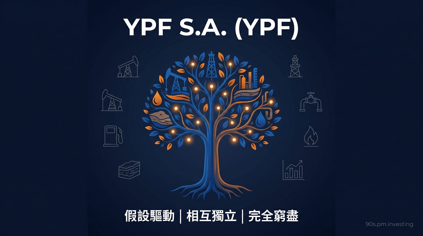 YPF 藍橘色石油天然氣樹封面，中文 MECE 標語