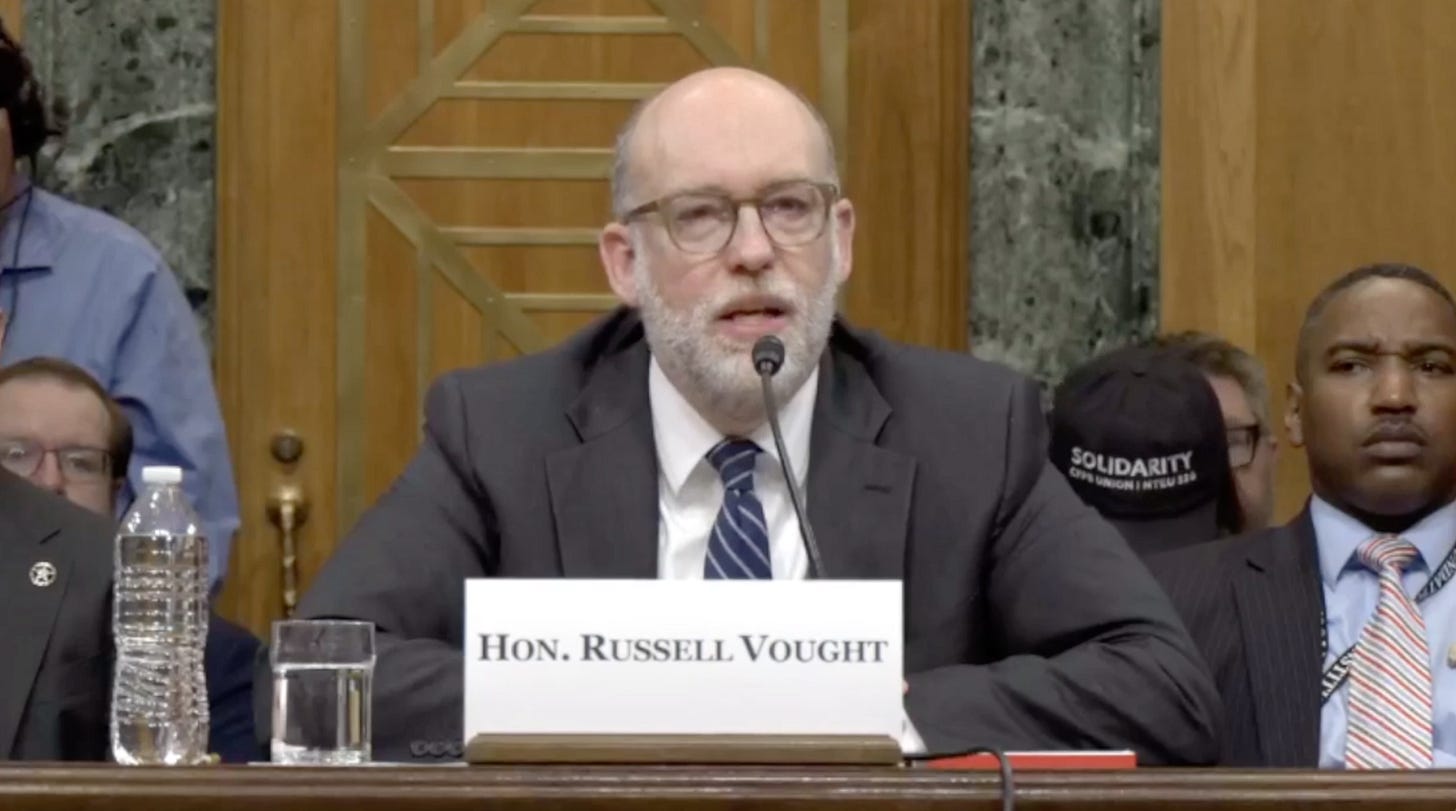 OMB Director Russell Vought testifying before the Senate Budget Committee.