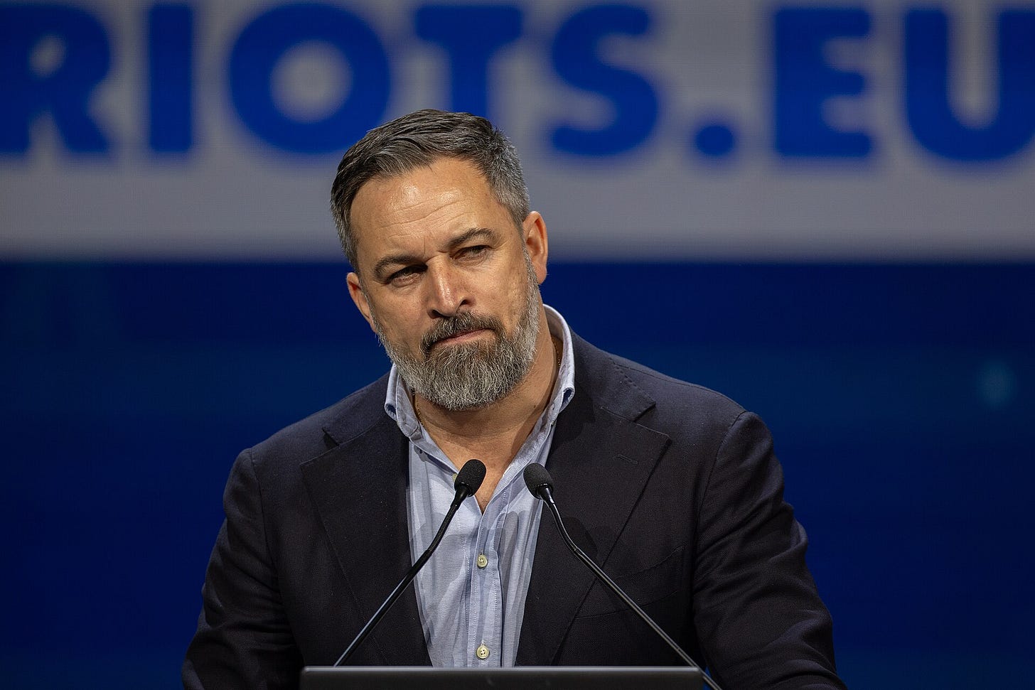 Vox leader Santiago Abascal speaking at the Patriots.eu summit in Madrid Vox leader Santiago Abascal speaking at the Patriots.eu summit in Madrid